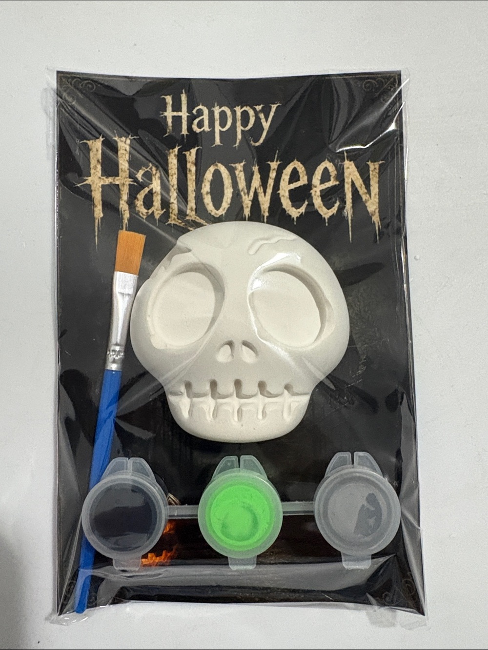 Happy Halloween Skull Paint Kit - White Skull with Green Paint